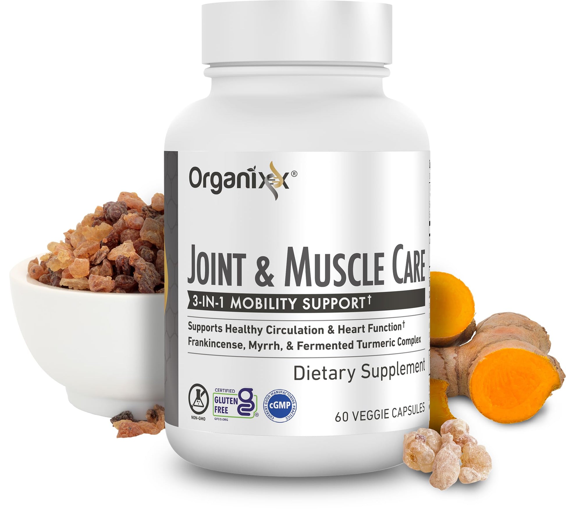 Organixx Joint & Muscle Care Organic Turmeric Supplement, 3-in-1 Frankincense, Turmeric and Myrrh Joint Health & Joint Support Supplement Body Care Capsules, Supports Swelling, Tension, 60 Capsules OrganixxAu supplements