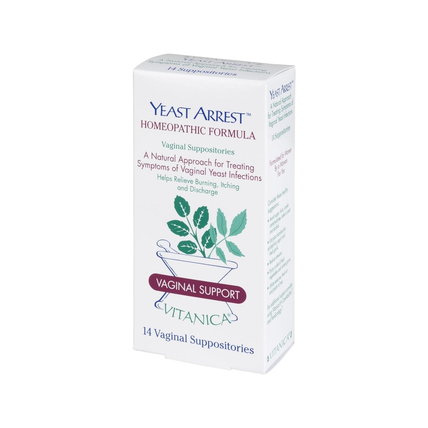 Vitanica Yeast Arrest, Homeopathic Vaginal Suppositories, for Yeast Infection Symptoms, Relieves Burning, Itching & Discharge, with Boric Acid, Tea Tree Oil & Probiotics, Vegan (Pro Logo, 14ct) VitanicaUS supplements