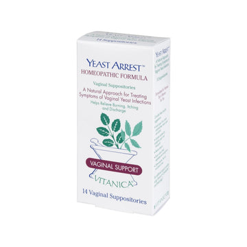 Vitanica Yeast Arrest, Homeopathic Vaginal Suppositories, for Yeast Infection Symptoms, Relieves Burning, Itching & Discharge, with Boric Acid, Tea Tree Oil & Probiotics, Vegan (Pro Logo, 14ct) VitanicaUS supplements