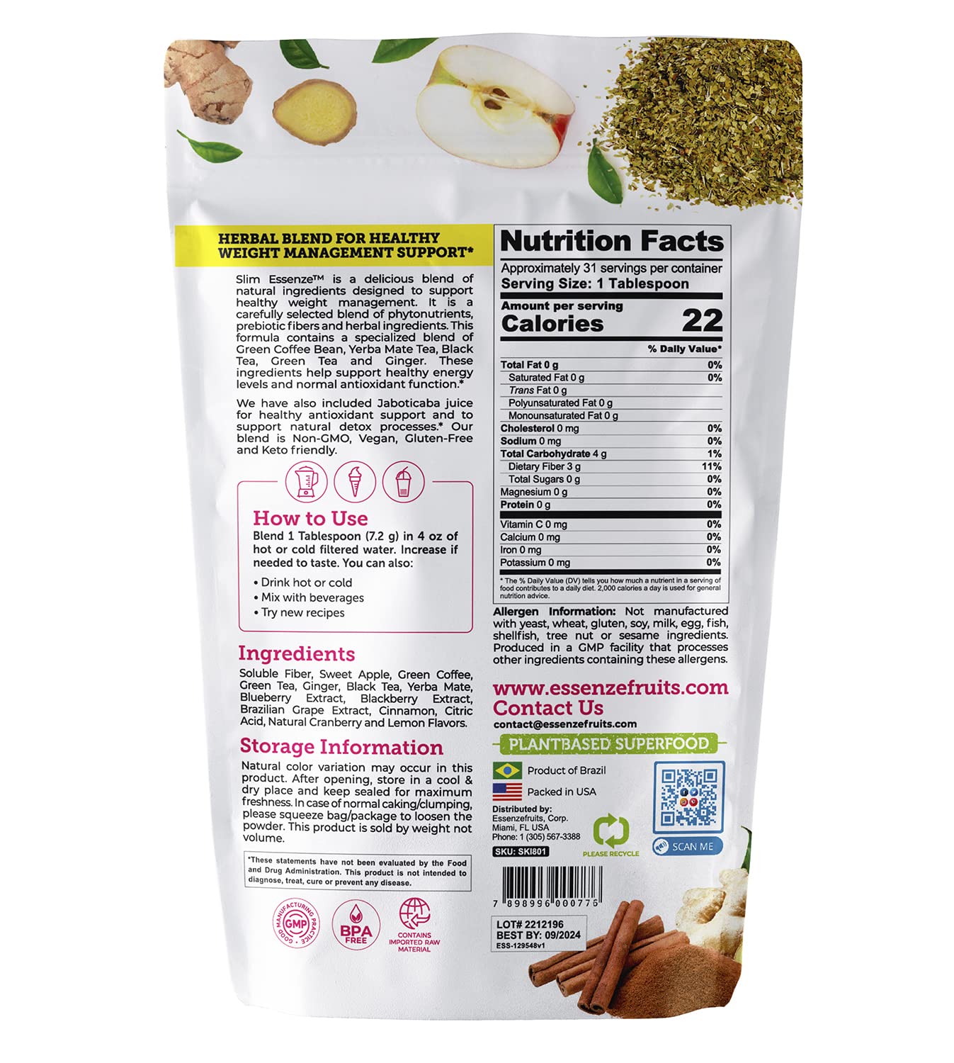 Slim Essenze Instant Berry Tea, Herb & Berry Mix Detox Tea Powder - Drink Hot or Cold EssenzefruitsUS supplements