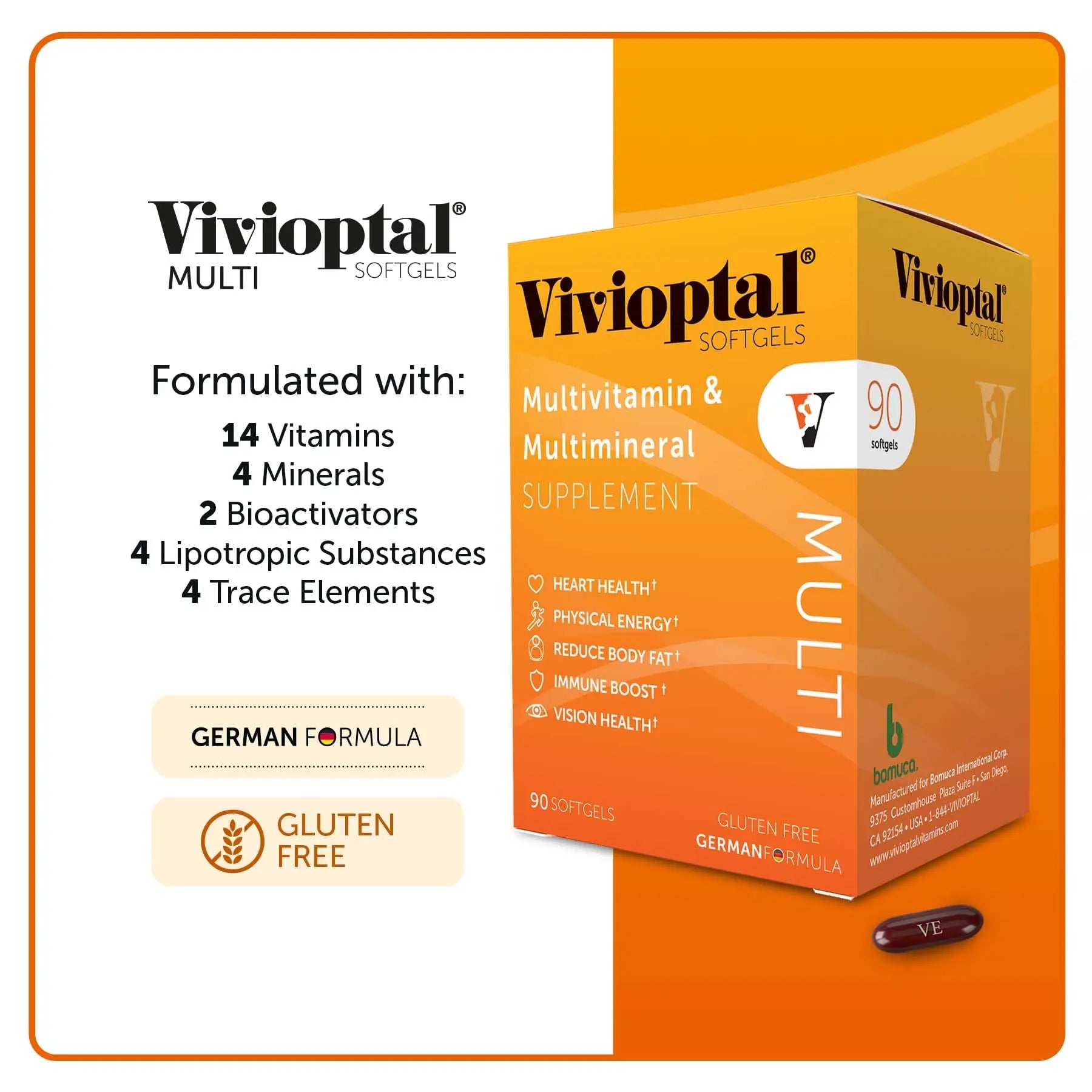 Vivioptal Multi, 90 Softgels (1 Year Supply), Multivitamin & Multimineral, Gluten Free, German Formula Vivioptal VitaminsAu supplements