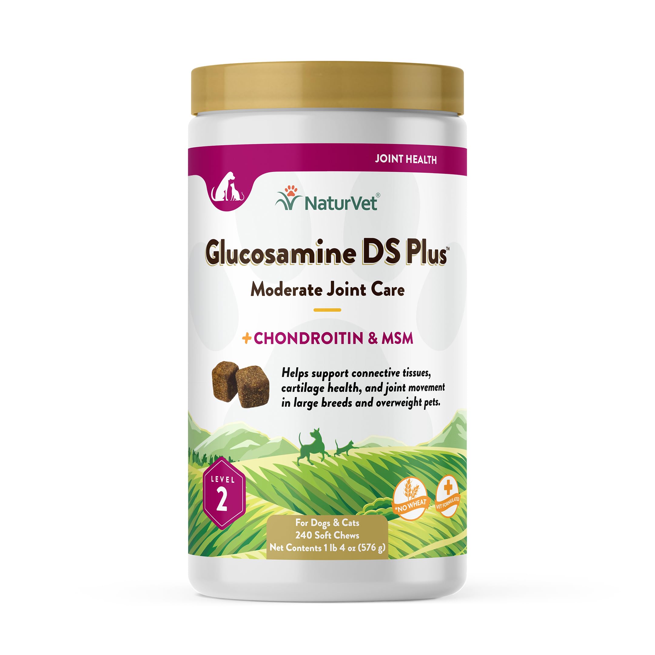 NaturVet – Glucosamine DS Plus - Level 2 Moderate Care – Supports Healthy Hip & Joint Function – Enhanced with Glucosamine, MSM & Chondroitin – for Dogs & Cats – 240 Soft Chews NaturVetAu supplements