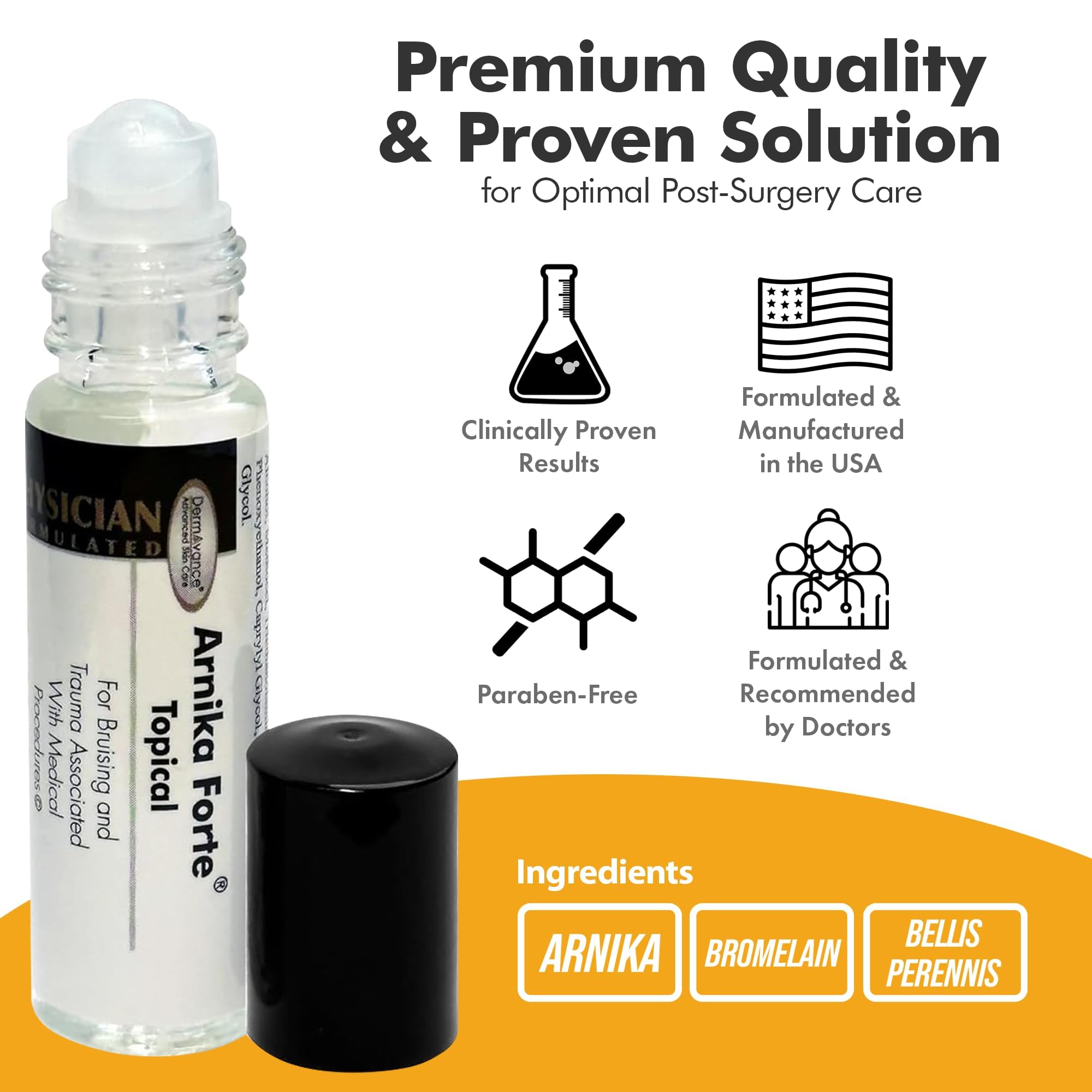DermAvance Arnika Forte Topical Roll-On, Arnica Gel for Bruising and Swelling After Surgery, Easy-to-Use Arnica Gel Topical for Post-Surgical Care and Sports Injuries, Clear, 10 ml DermAvanceAu supplements