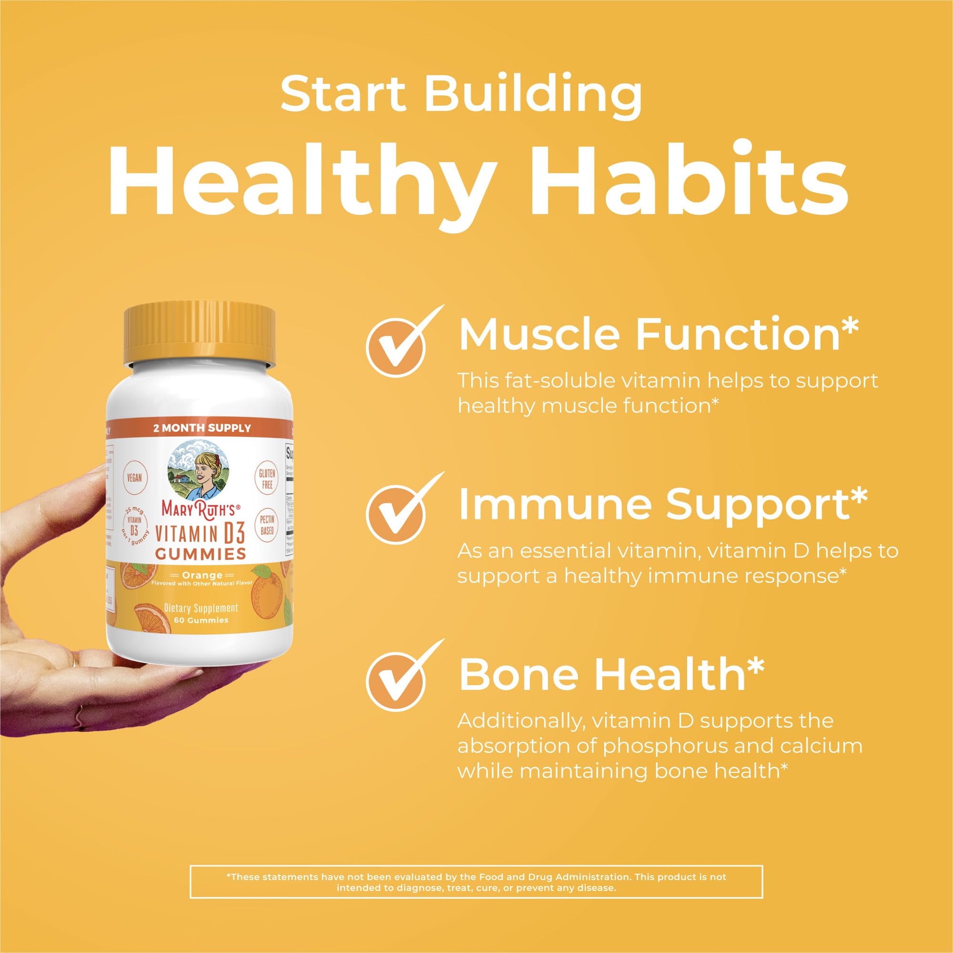 MaryRuth Organics Vitamin D3 Gummies | 2 Month Supply | Adults & Kids Vitamin D Gummy | Immune Support Supplement | VIT D3 1000IU for Bone Health&Muscle Function | Vegan | Non-GMO | Gluten Free | 60 MARYRUTH'SUS supplements