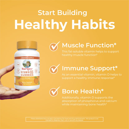 MaryRuth Organics Vitamin D3 Gummies | 2 Month Supply | Adults & Kids Vitamin D Gummy | Immune Support Supplement | VIT D3 1000IU for Bone Health&Muscle Function | Vegan | Non-GMO | Gluten Free | 60 MARYRUTH'SUS supplements