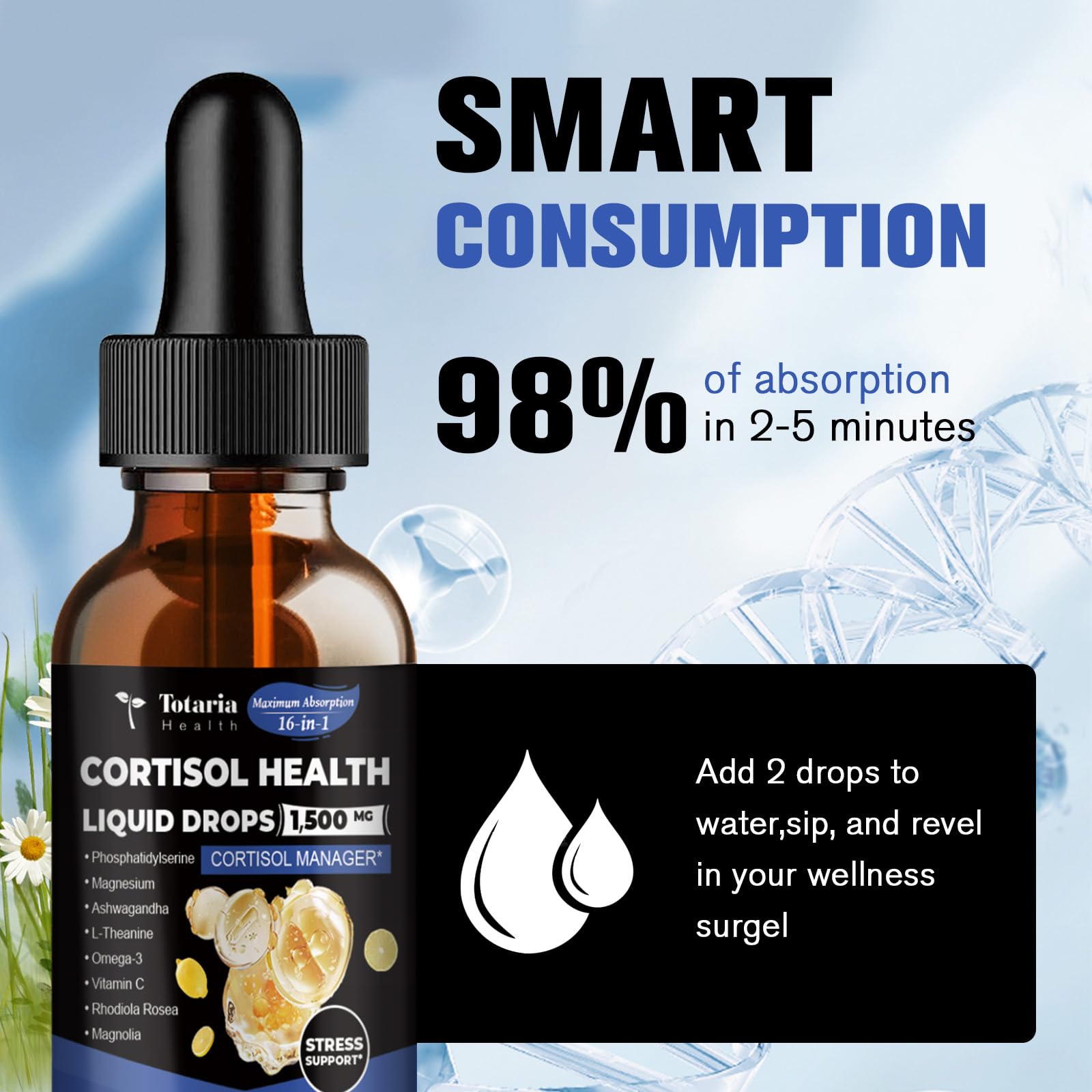 Totaria cortisol Supplement Liquid Drops Hormone Balance for Women Men with Magnesium Complex,Ashwagandha,Rhodiola Rosea,L Theanine,Phosphatidylserine Supplements Mood, Focus, Sleep Support 2 FL.OZ TotariaAu supplements
