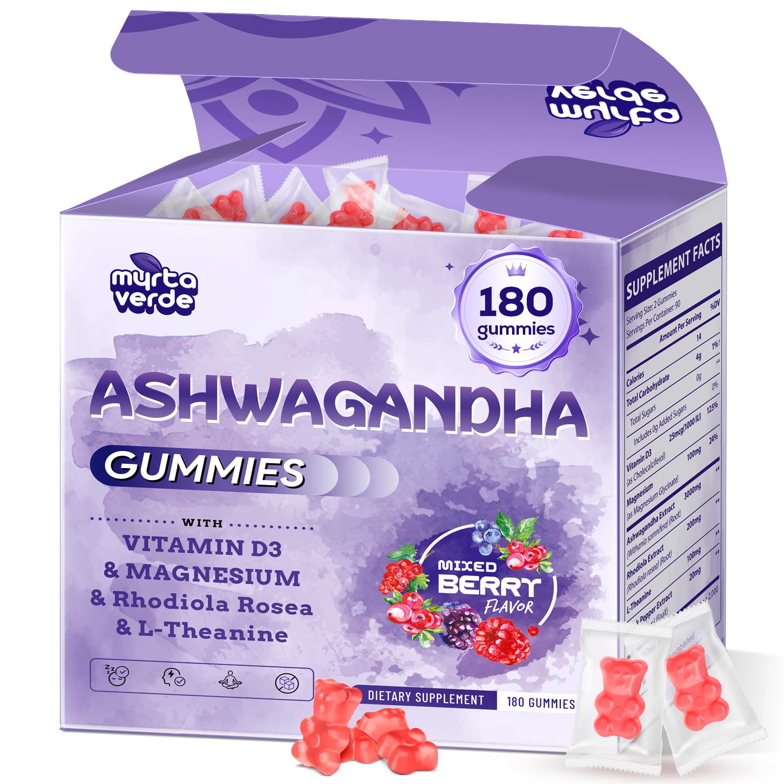 3000mg Ashwagandha Gummies for Women & Men, 180 Count | Extra Strength Ashwagandha Supplement for Stress, Relaxation & Immune Support | Magnesium, Rhodiola, L-Theanine, D3 | Sugar Free Mixed Berry MyrtaverdeAu supplements