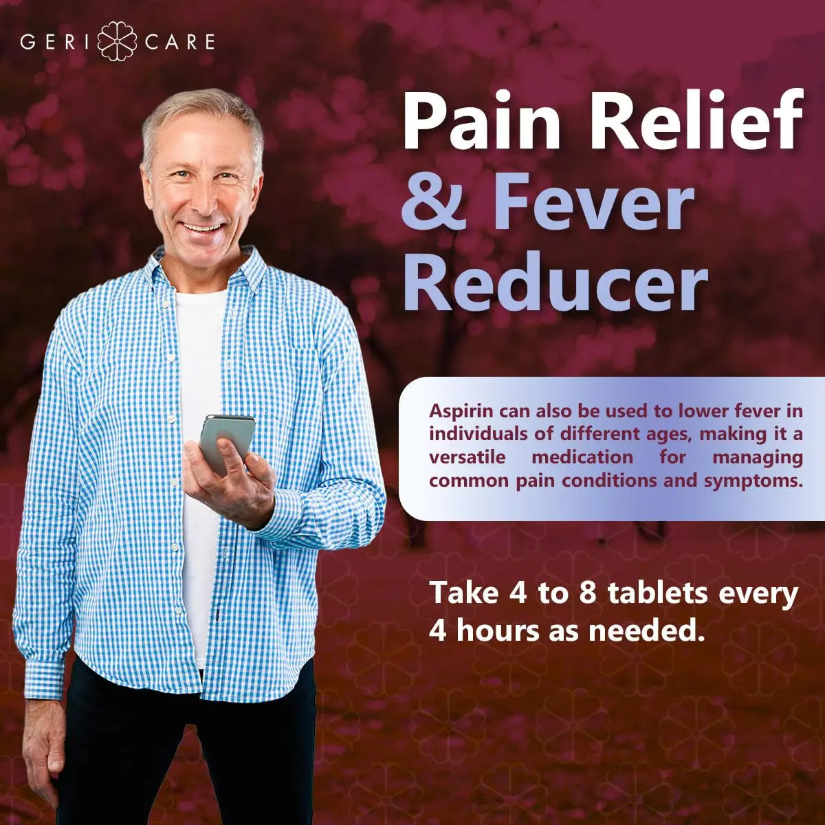 GeriCare Aspirin 81mg Adult Low Dose, Pain Reliever - Enteric Coated Tablets for Enhanced Absorption and Gentle Digestion – Supports Blood Flow, Reduces Inflammation, 300 Count (Pack of 1) GeriCareAu supplements
