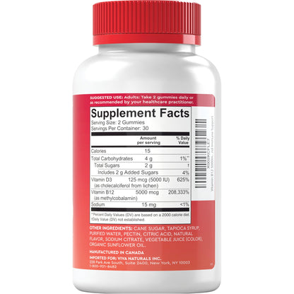 Viva Naturals Plant-Based B12 Gummies with Vitamin D3 - Chewable 5000mcg B12 Viva NaturalsUS supplements