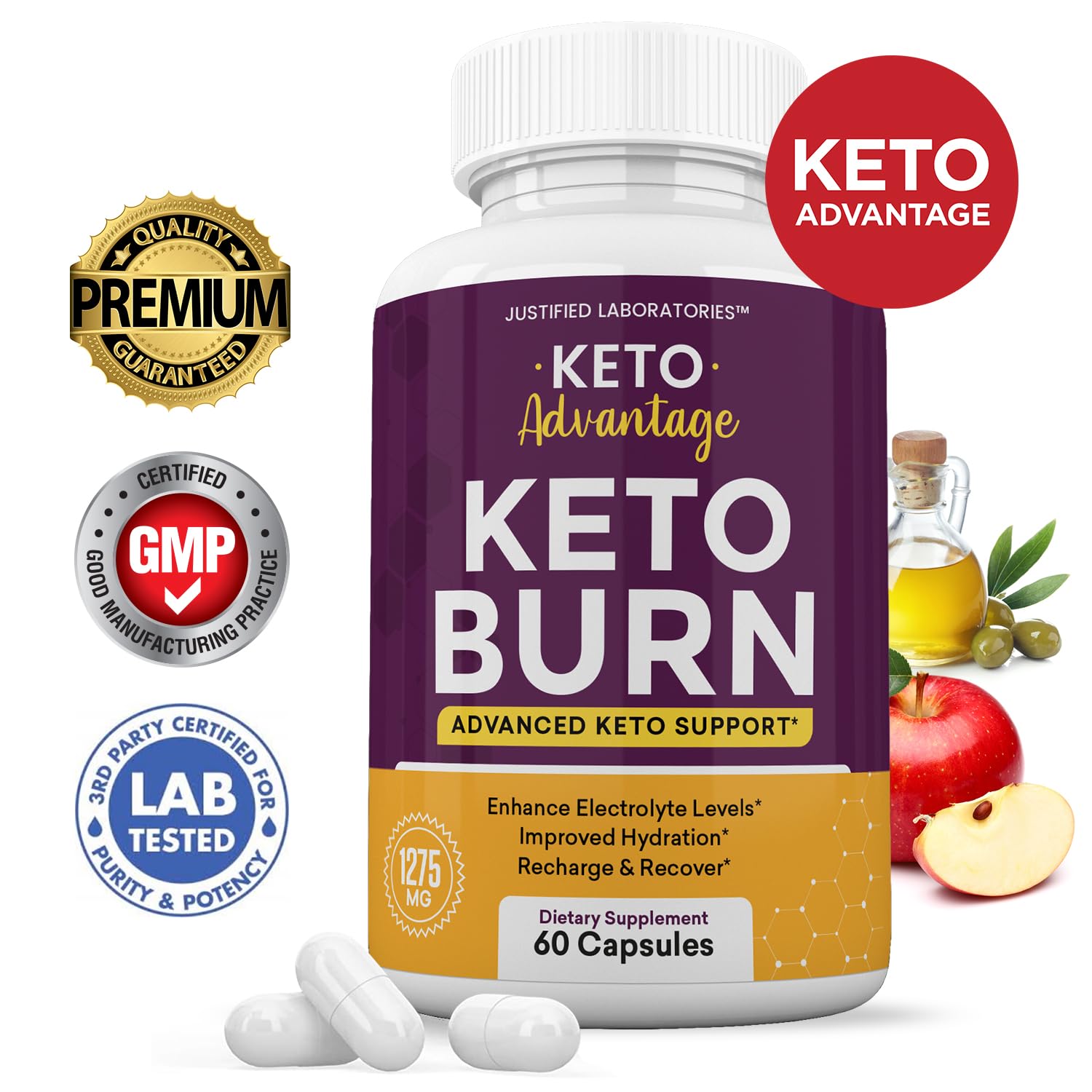 (2 Pack) Keto Advantage Keto Burn Pills 1275MG New & Improved Formula Contains Apple Justified LaboratoriesUS supplements