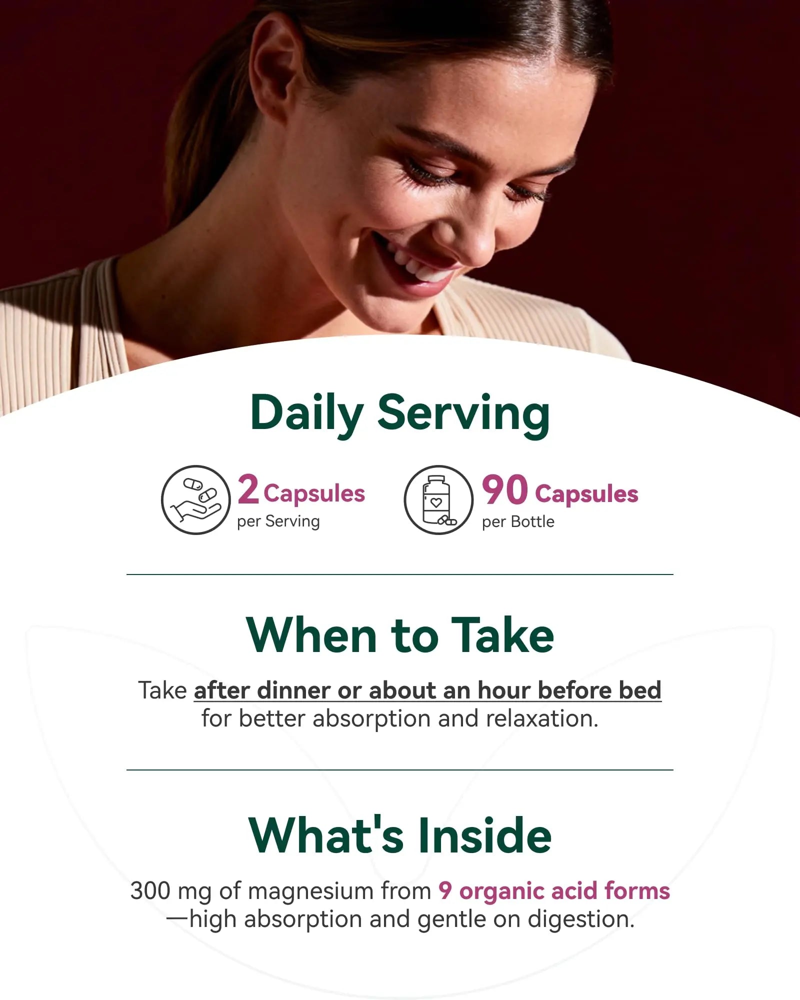 9-in-1 Magnesium Complex, 300mg Magnesium from 9 Organic Forms, Glycinate, Citrate, Malate, High Absorption for Sleep & Relaxation, Energy & Muscle Support, 90 Capsules Inner Brightnessnz supplements