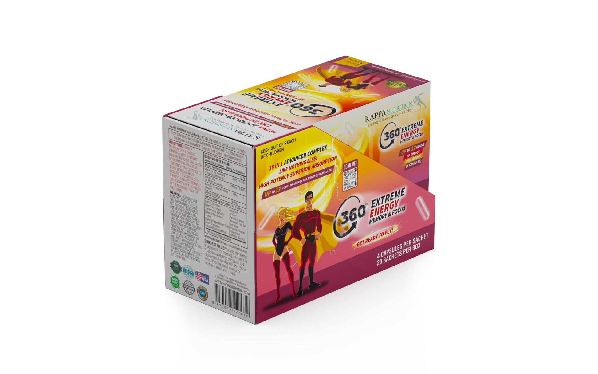 360 Extreme Energy, Memory & Focus (1 Display 20 Sachets (4 Capsules ea) KAPPA NUTRITIONAu supplements