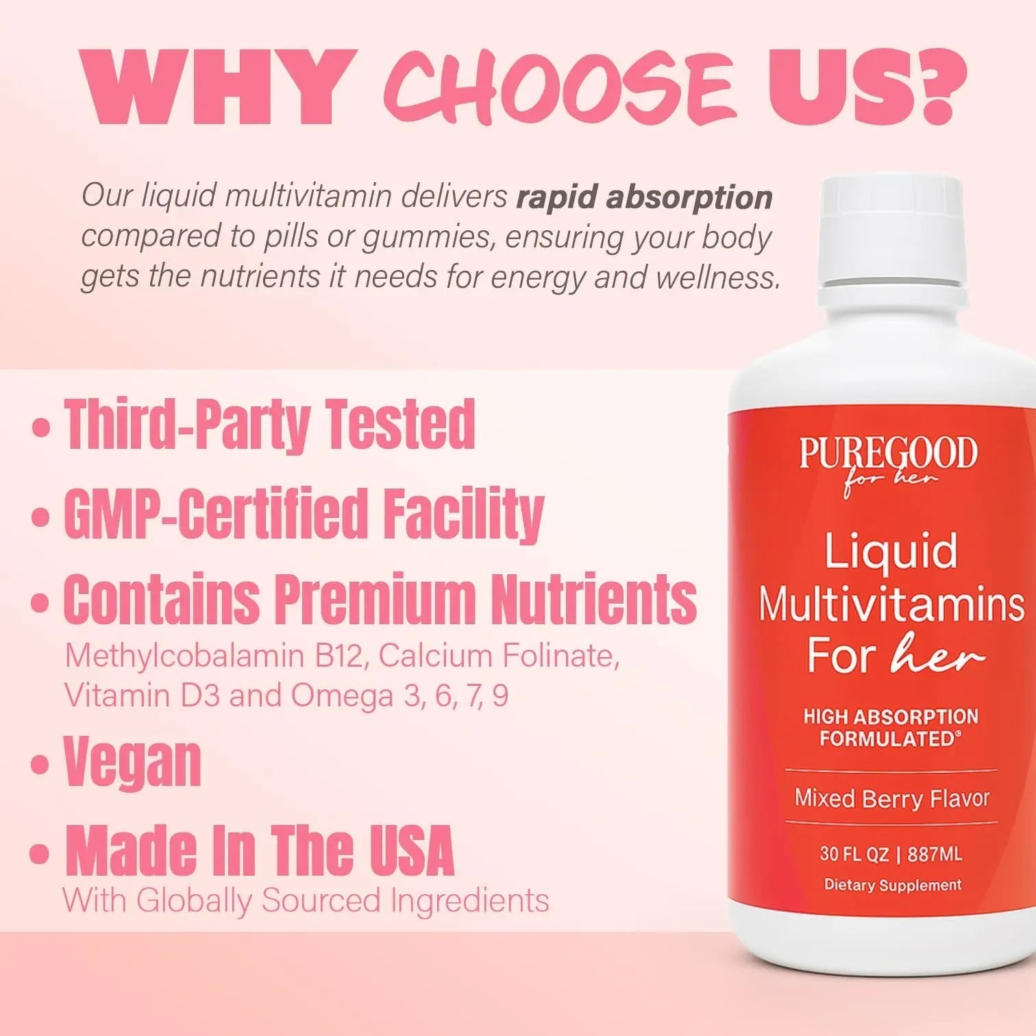 PureGood Women’s Liquid Multivitamin | 70+ Nutrients, Superfoods & Omegas | High Absorption Daily Supplement | PureGoodAu supplements