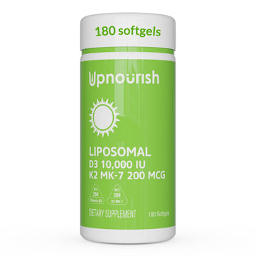 UpNourish Liposomal D3 K2 Vitamin 10000 IU D3 and K2 MK-7 200 mcg - 180 Vitamin D3 k2 (Vitamina D3 con K2) Mini Softgels - Easy to Swallow K2 D3 Vitamin UpNourishAu supplements