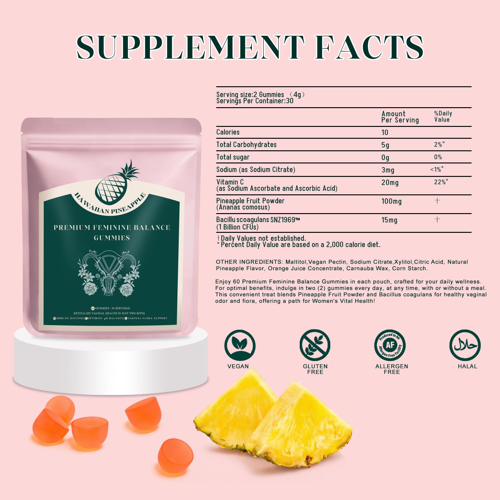KLKIT Premium Feminine Balance Gummies, Pineapple Vaginal Probiotics for Women, pH Balance Feminine Gummies for Immune Support, Vegan & Gluten Free, 60 Count (30 Servings) KLKITAu supplements