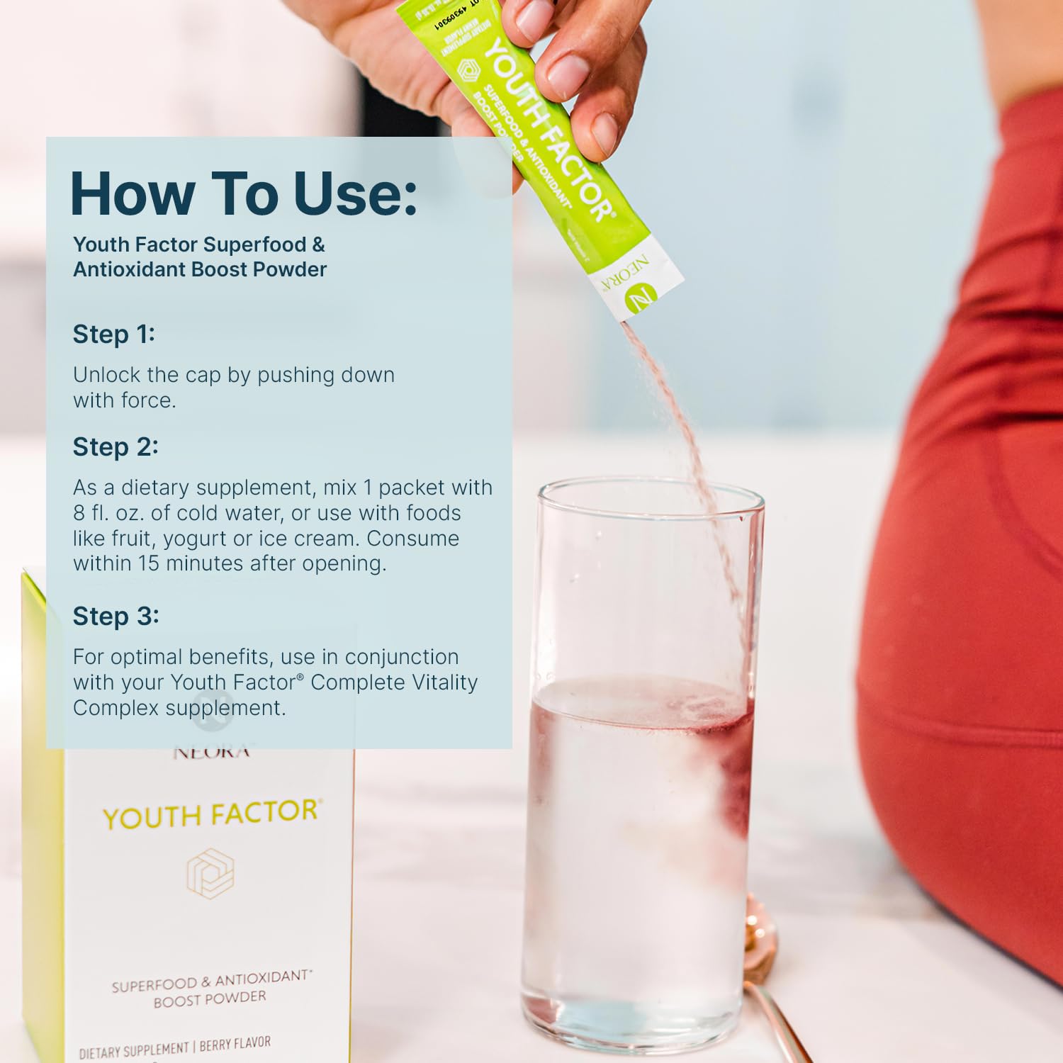NEORA Youth Factor - Superfood Boost Powder - pH Balance, Hair Skin Nails Support, Fruits & Veggies Equivalent, Nutrient Absorption - 30 Packets NEORAAu supplements