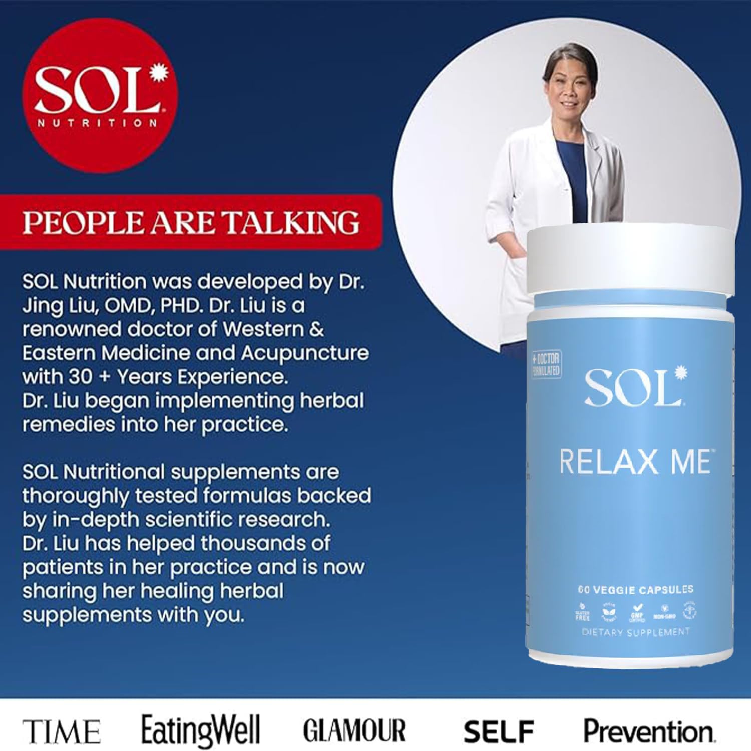 Sol Nutrition Relax Me - Natural Calming Relief for Stress, Tension, & Worry - 15x More Effective - Support Mood, Relax the Mind & Body - Supplements for Adults - Non-Drowsy - 60 Vegetarian Capsules Sol NutritionAu supplements