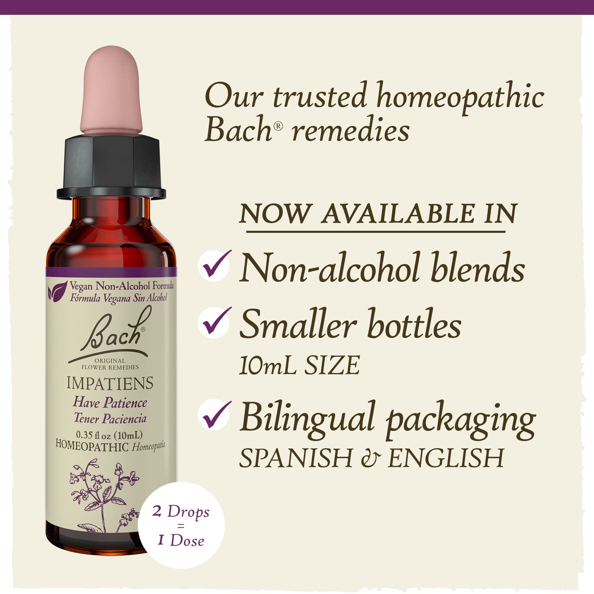 Bach Original Flower Remedies, Impatiens for Patience (Non-Alcohol Formula), Natural Homeopathic BachAu supplements