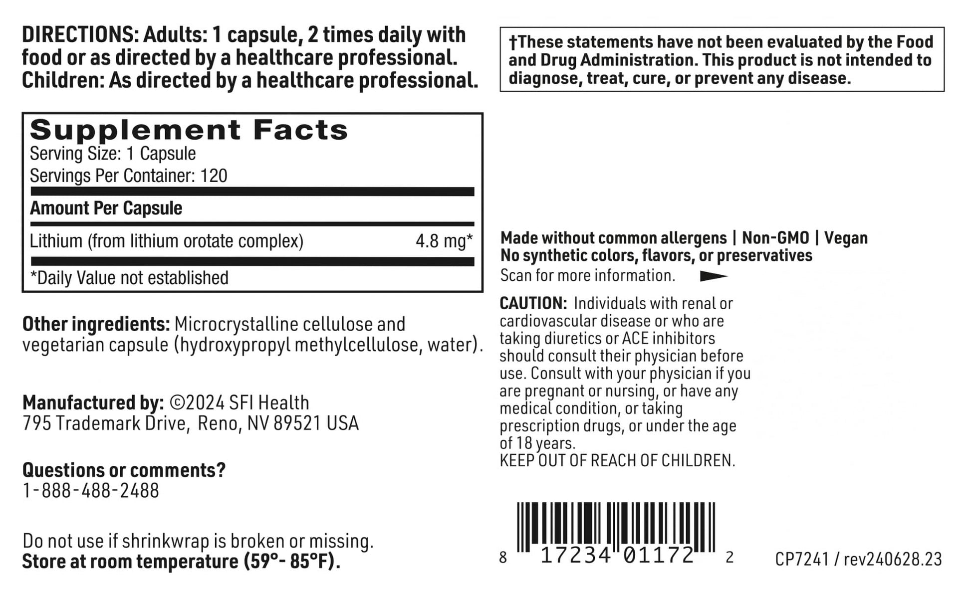 Klaire Labs SFI Health Lithium Orotate 4.8 mg - May Help Balance Mood - Bioavailable Lithium Orotate Supplement - Trace Minerals Promote Focus, Memory, Cognitive & Mood Support (120 Capsules) SFI HealthAu supplements