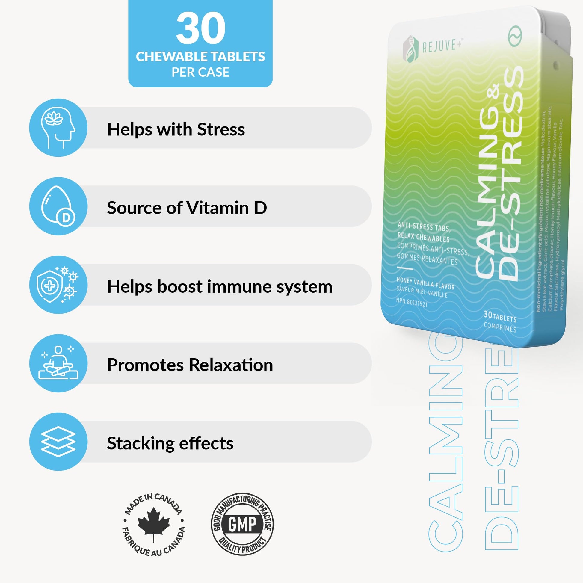 REJUVE+ Calm & Destress Nootropic Supplement – Brain Boost | L-Theanine, GABA, Ashwagandha, Vitamin D | Natural Stress Relief & Relaxation | Sleep Enhancer | Mood Enhancer | Honey Vanilla Flavor (1) REJUVE+Au supplements