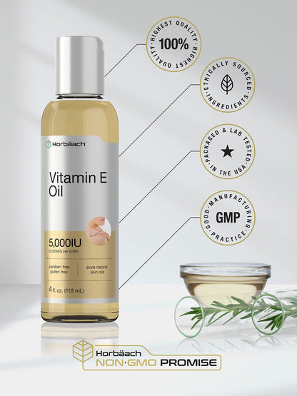 Vitamin E Oil | 5000 IU | 8 oz (2 x 4oz) Value Pack | for Skin, Hair, Face & Body | Vegetarian HorbäachUS supplements