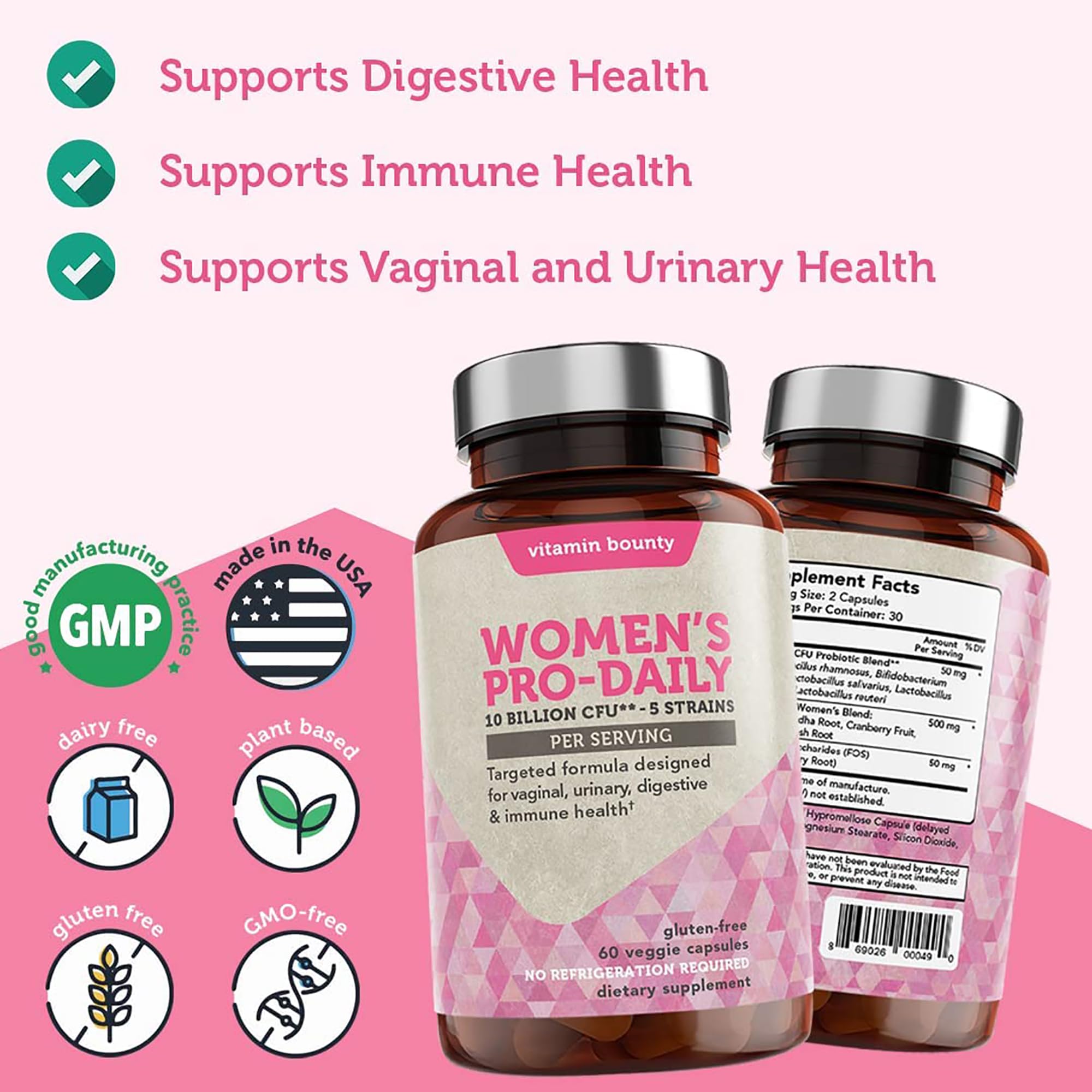 Vitamin Bounty Women's Pro Daily - Vaginal Probiotic & Prebiotic & pH Balance, Probiotics Vitamin BountyAu supplements