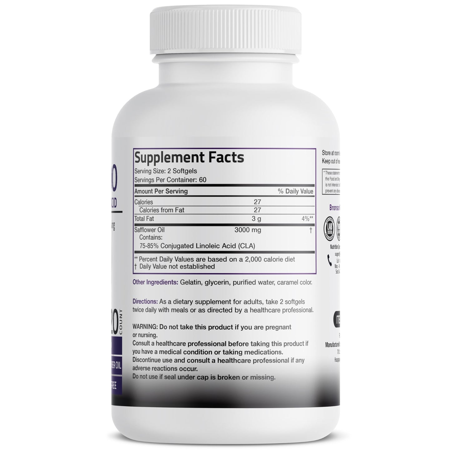 Bronson CLA 3000 Extra High Potency Supports Healthy Weight Management Lean Muscle Mass Non-Stimulating BronsonUS supplements