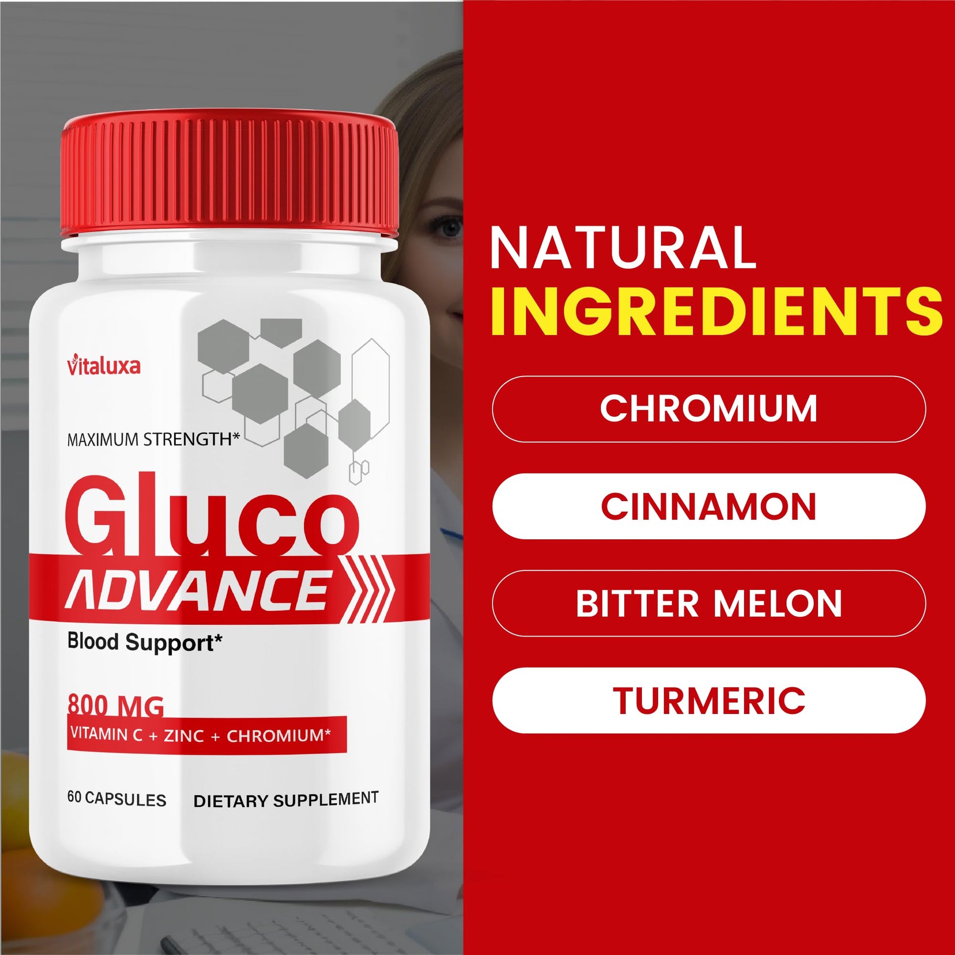 Gluco Advance Capsules, Gluco Advanced Blood Support Supplement GlucoAdvance Pills for Joints, GlucoseAdvance Premium Blend Flow Balance All Natural Formula Overall Health Wellness (60 Capsules) VitaluxaAu supplements