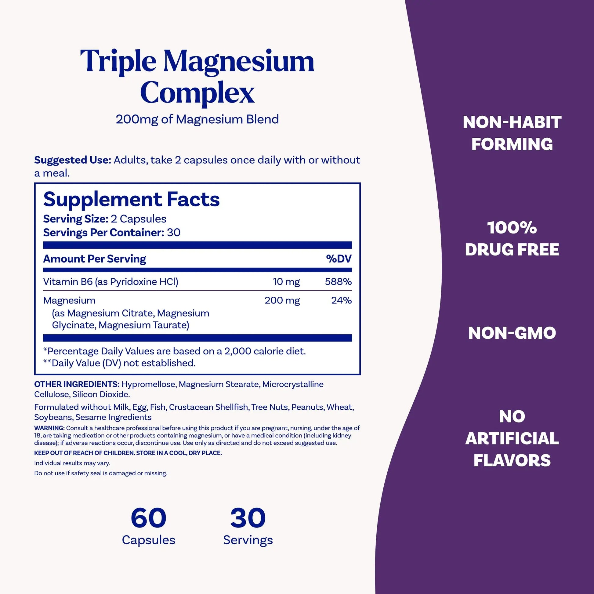 Natrol Triple Magnesium Complex Supplement, Glycinate, Citrate & Taurate 200mg High Absorption, Support Whole Body Wellness, 60 Capsules Natrolnz supplements