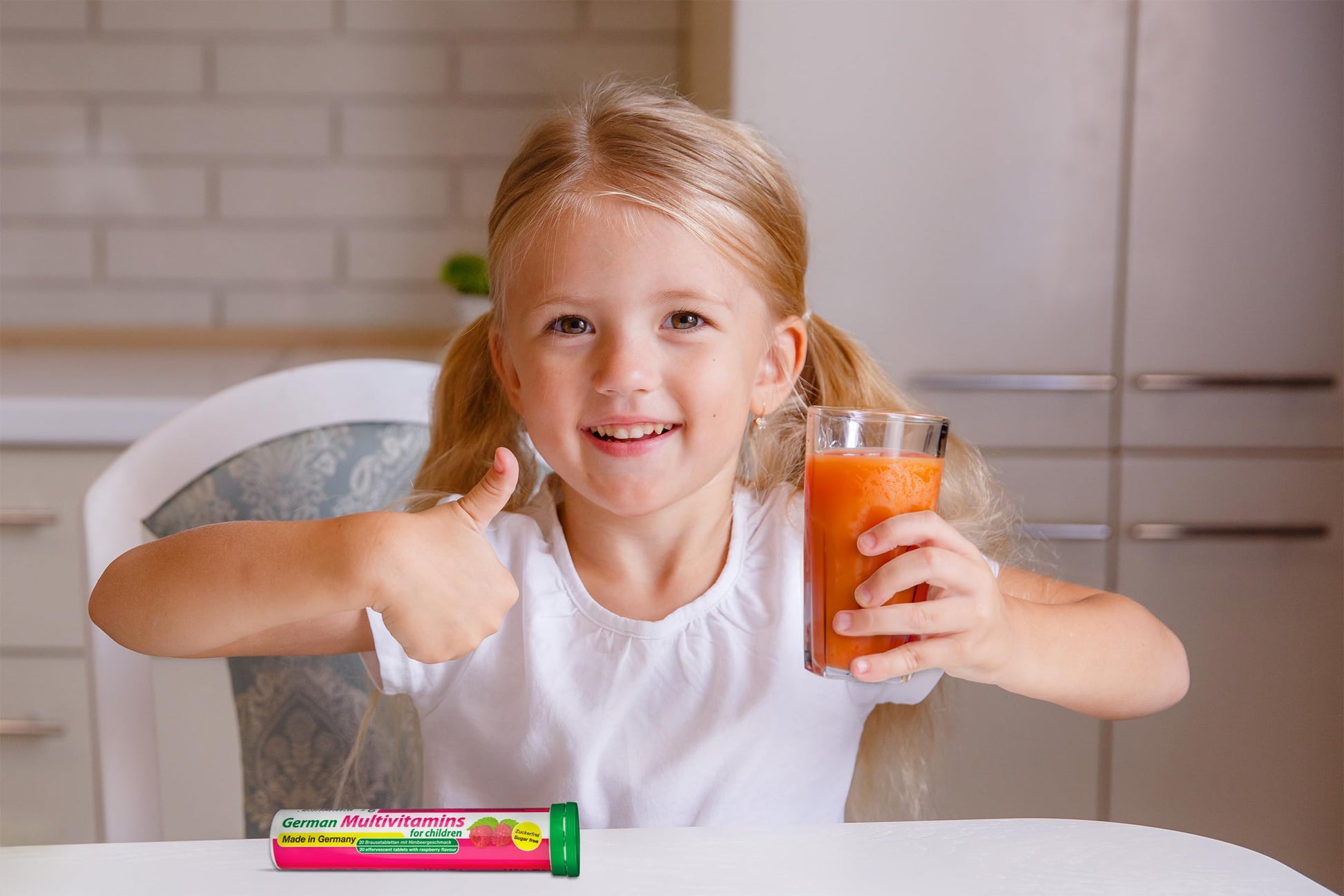 T&D German Multivitamin for Children 60 Drink Effervescent Tablets - Sweet Raspberry Flavour, Sugar Free, Vegan - Vitamin C, E, B1, B2, B6, B12 T&DUS supplements