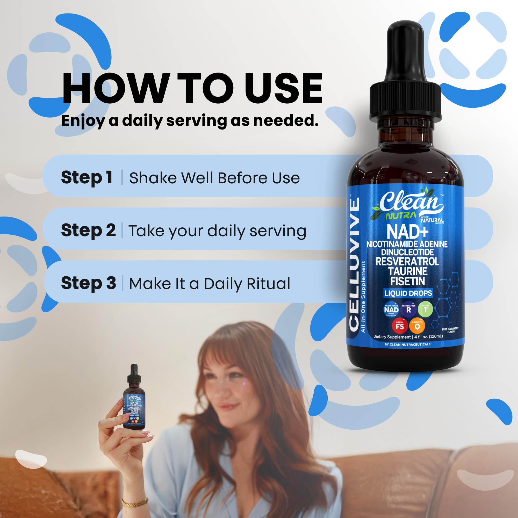Clean Nutra NAD Liquid Supplement Drops Resveratrol Polyphenols Liposomal Taurine Fisetin Grape Seed Extract Japanese Knotweed Fo Ti Anti Aging NAD+ Nicotinamide Adenine Dinucleotide for Women & Men Clean NutraceuticalsAu supplements