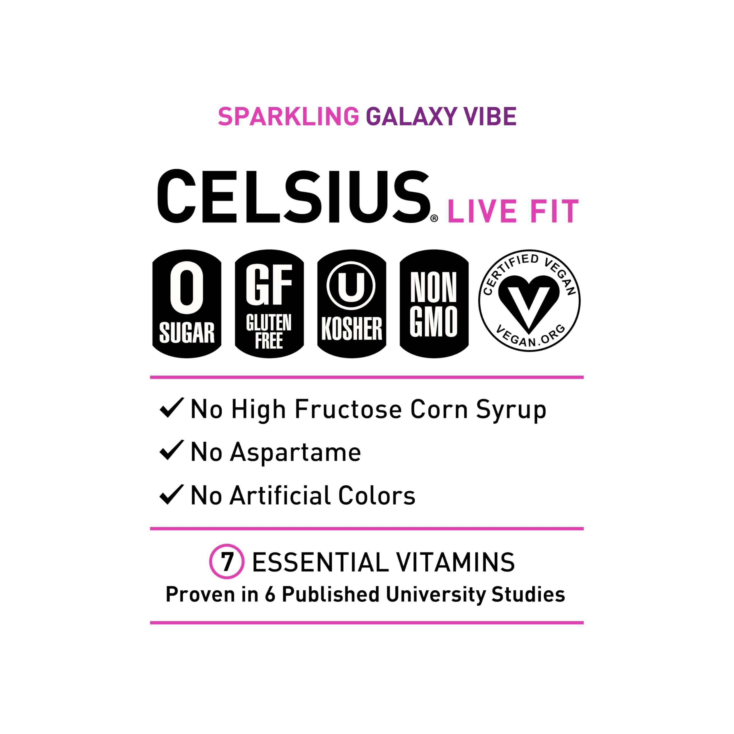 CELSIUS Sparkling Galaxy Vibe, Functional Essential Energy Drink 12 Fl Oz (Pack of 12) CELSIUSUS supplements