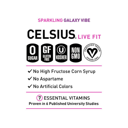 CELSIUS Sparkling Galaxy Vibe, Functional Essential Energy Drink 12 Fl Oz (Pack of 12) CELSIUSUS supplements