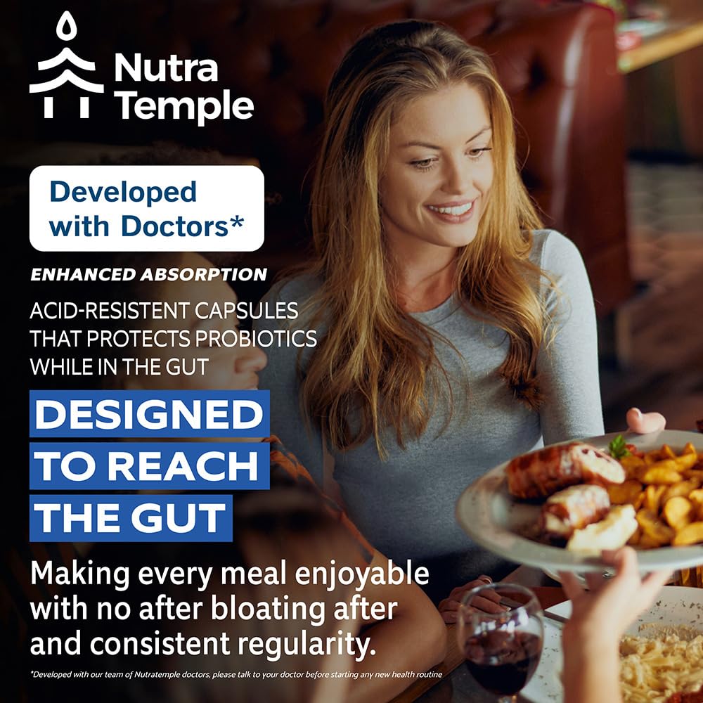 NUTRATEMPLE 4 in 1 Pre Post Probiotics & Digestive Enzymes for Women & Men - Digestive Health, Gut & Immune Support for Occasional Constipation, Diarrhea, Gas & Bloating – 60 Veggie Capsules NUTRATEMPLEAu supplements
