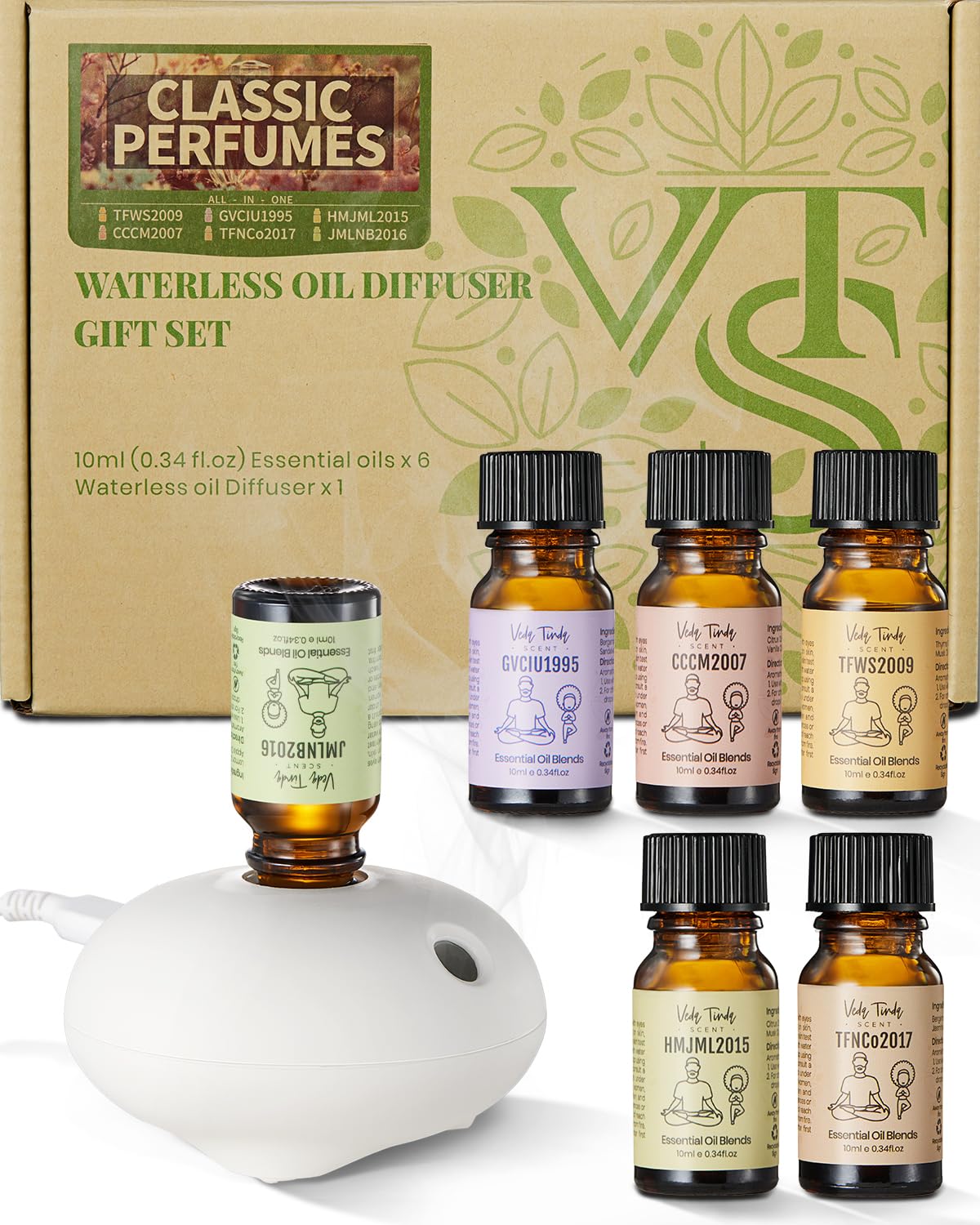 VTS Waterless Diffuser with Classic Perfume Scent Essential Oils Set, Perfume Collection VEDA TINDA SCENTAu supplements