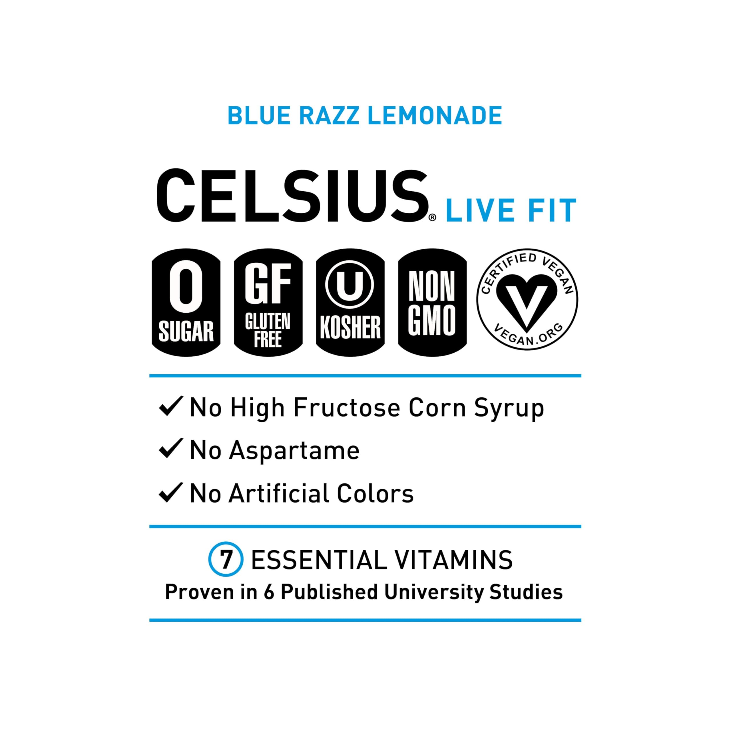CELSIUS Fizz Free Blue Razz Lemonade, Functional Essential Energy Drink 12 Fl Oz CELSIUSUS supplements