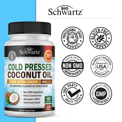 Coconut Oil Capsules 2000mg - Organic Pure Extra Virgin Unrefined Cold Pressed MCT BioSchwartzUS supplements