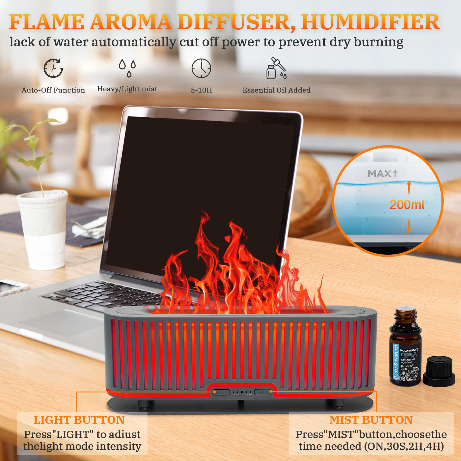 Comfynest Colorful Flame Fire Fireplace Diffuser with 6 Essential Oils Set, Ultrasonic 200ml Essential Oil ComfynestAu supplements