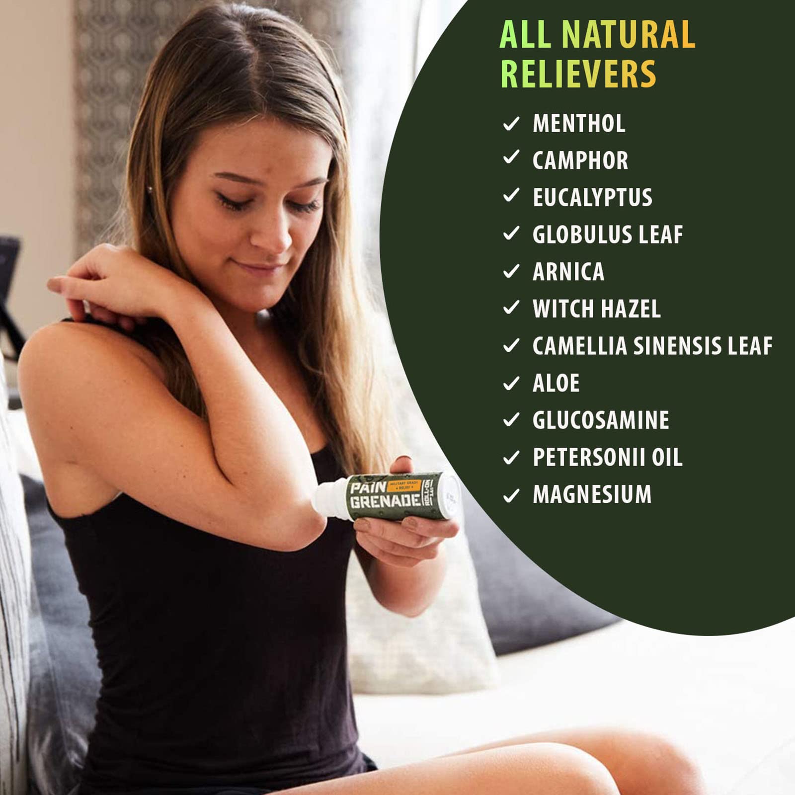 Plant Powered Roll-On Gel by Pain Grenade - Cooling and Warming Gel with Arnica, Menthol, Camphor, Glucosamine, and Other All Natural Botanicals - 3 - Pack M PAIN MANAGEMENT TECHNOLOGIESAu supplements