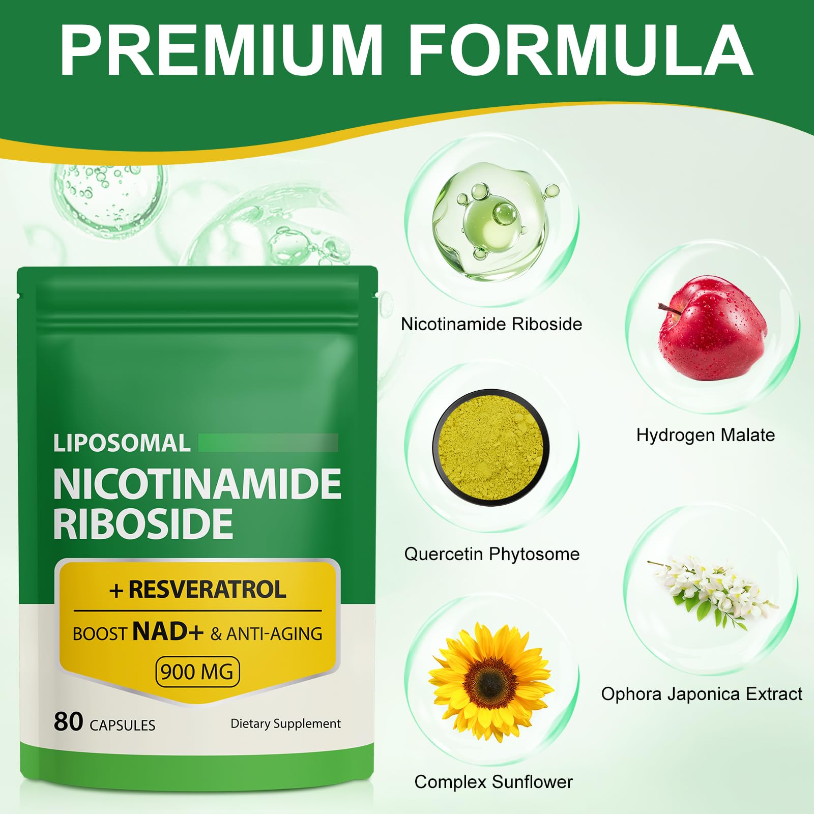 NAD Supplement with Nicotinamide Riboside - Resveratrol,Liposomal Nicotinamide Riboside,Quercetin - High Purity NAD Supplement for Anti-Aging, Focus, Energy 160 Capsules (2 Bag) RuduwuAu supplements