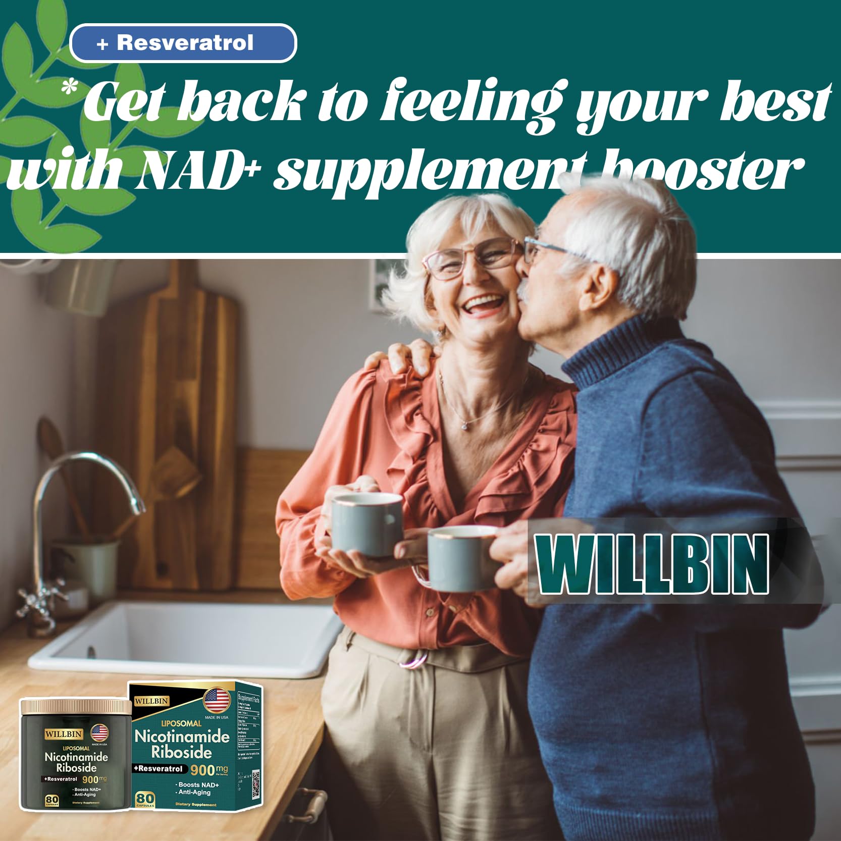 Willbin Liposomal NAD+ Supplement, Nicotinamide Riboside with Resveratrol, NAD Nicotinamide Riboside Boost Energy Focus Anti-Aging for Women & Men - 80 Vegan Capsules WillbinAu supplements