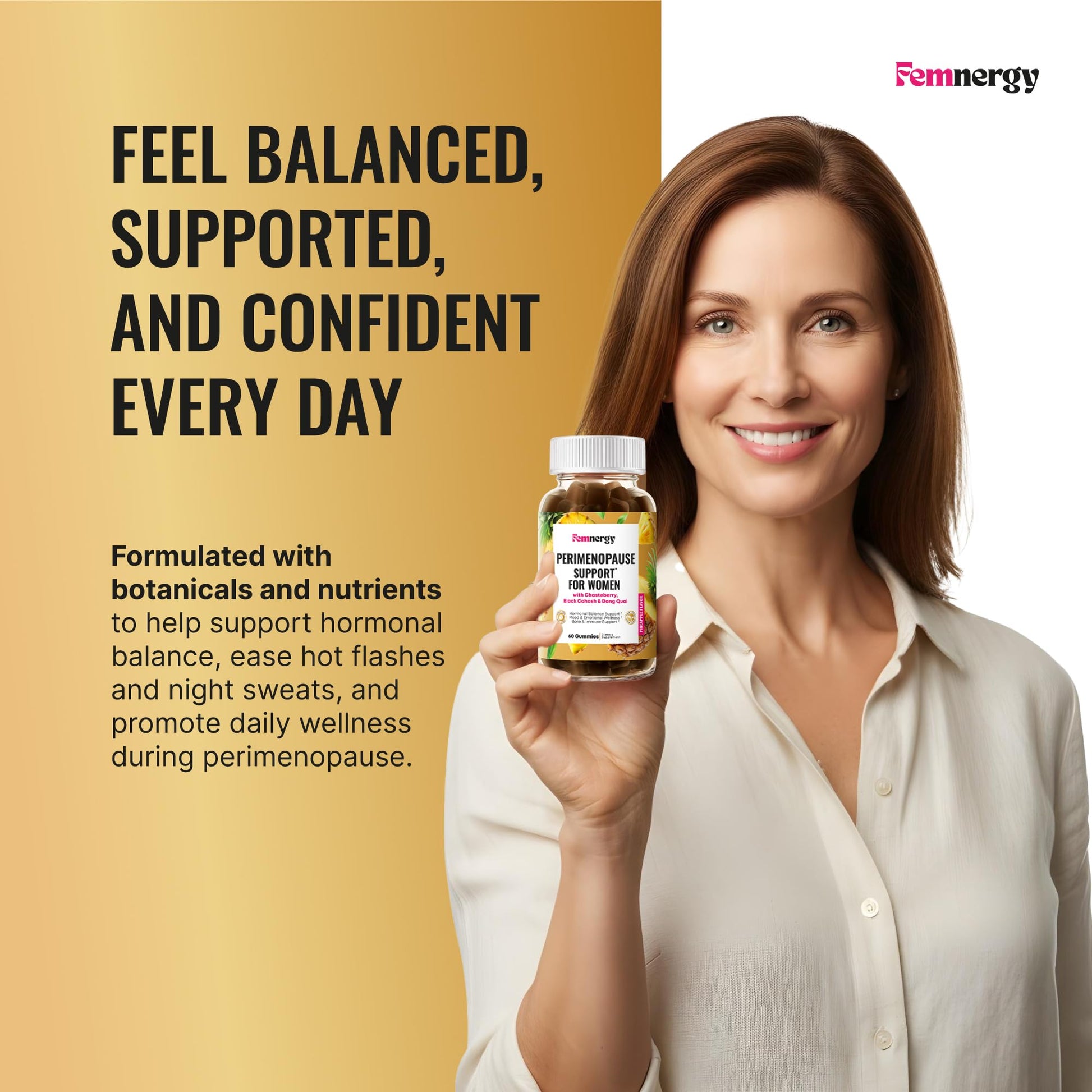 Femnergy Perimenopause Support Gummies for Women - Menopause Relief Estrogen & Hormone Balance Supplement with Black Cohosh Chasteberry Vitamins D3 B6 for Hot Flashes Night Sweats & Mood Swings FemnergyAu supplements