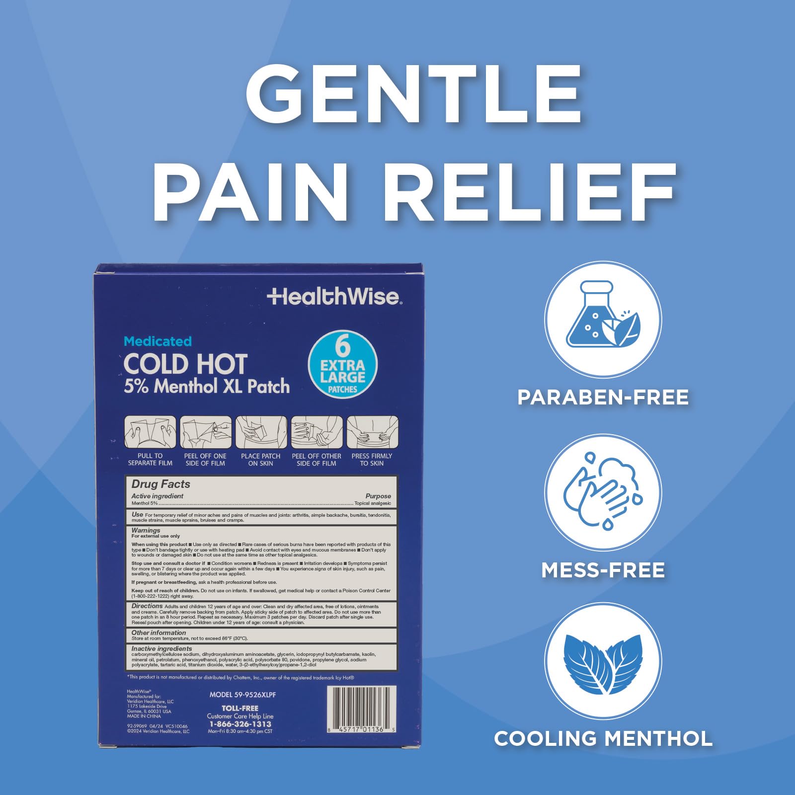 HealthWise Cold Hot Medicated Menthol XL Patch | 5% Menthol | Back and Large Areas | 5.51” x 9.84” | 6-Count | Paraben-Free | Soothes Minor Aches and Pains | Super-Size Relief HealthWiseAu supplements
