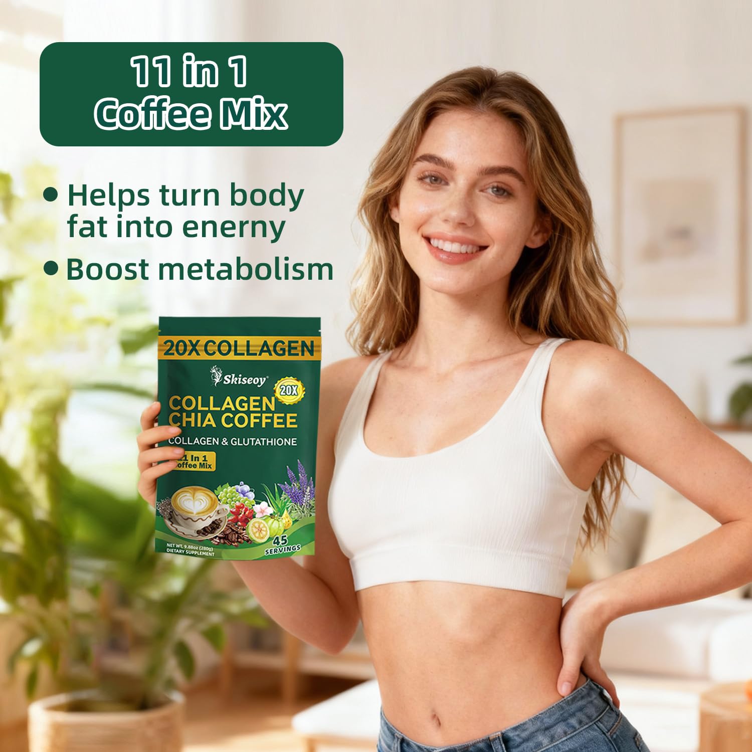 Skiseoy 20x Collagen Chia Coffee - 11-in-1 Coffee Shape Mix with L-Glutathione for Skin, Hair, Joints - Boost Energy and Focus, Vegan Friendly, 45 Servings SkiseoyAu supplements