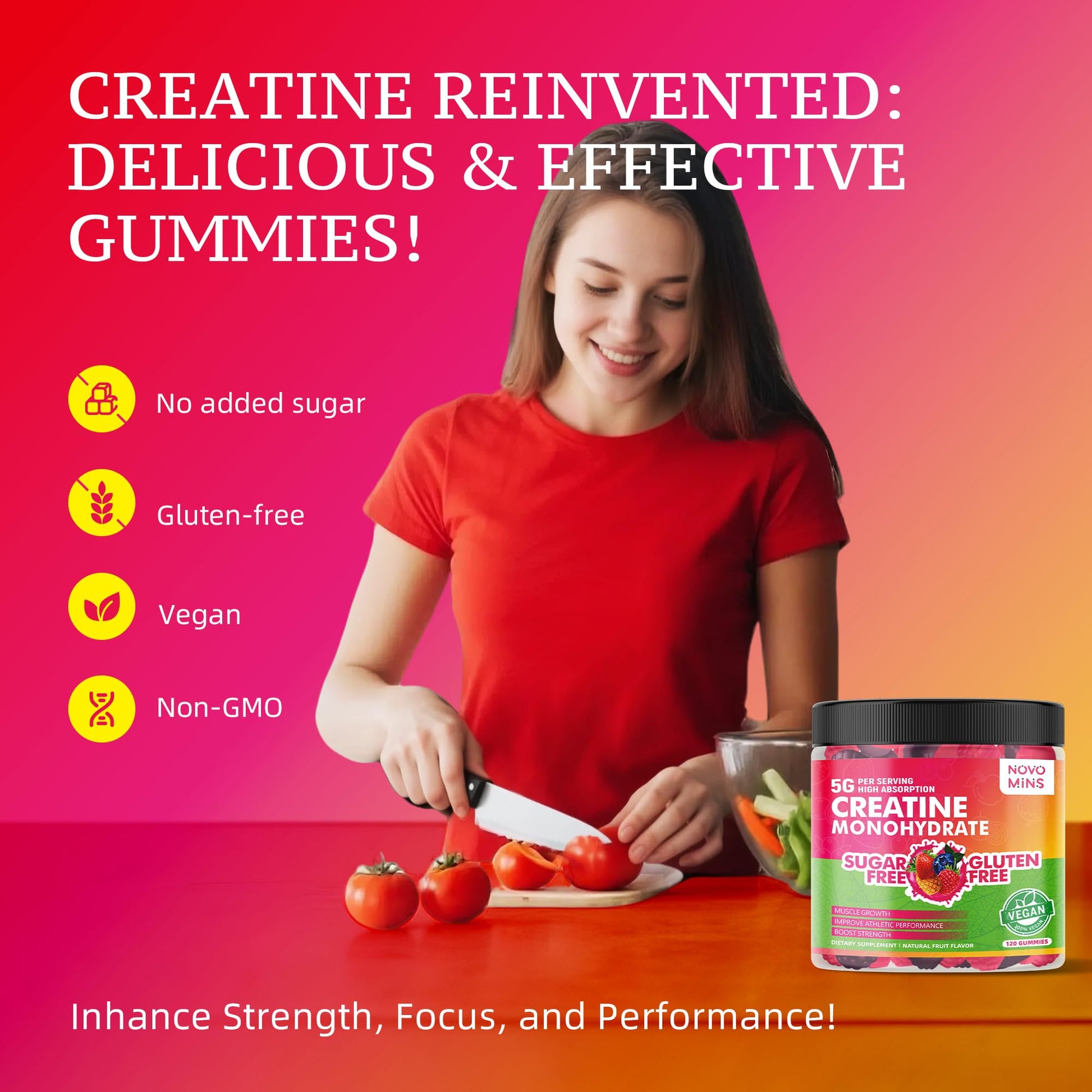 NSF Certified Creatine Gummy - Creatine Monohydrate Gummies 5000mg for Men & Women, Chewables Creatine Monohydrate for Muscle Strength, Muscle Builder, Energy Boost, Pre-Workout Supplement(120 Count) novominsAu supplements