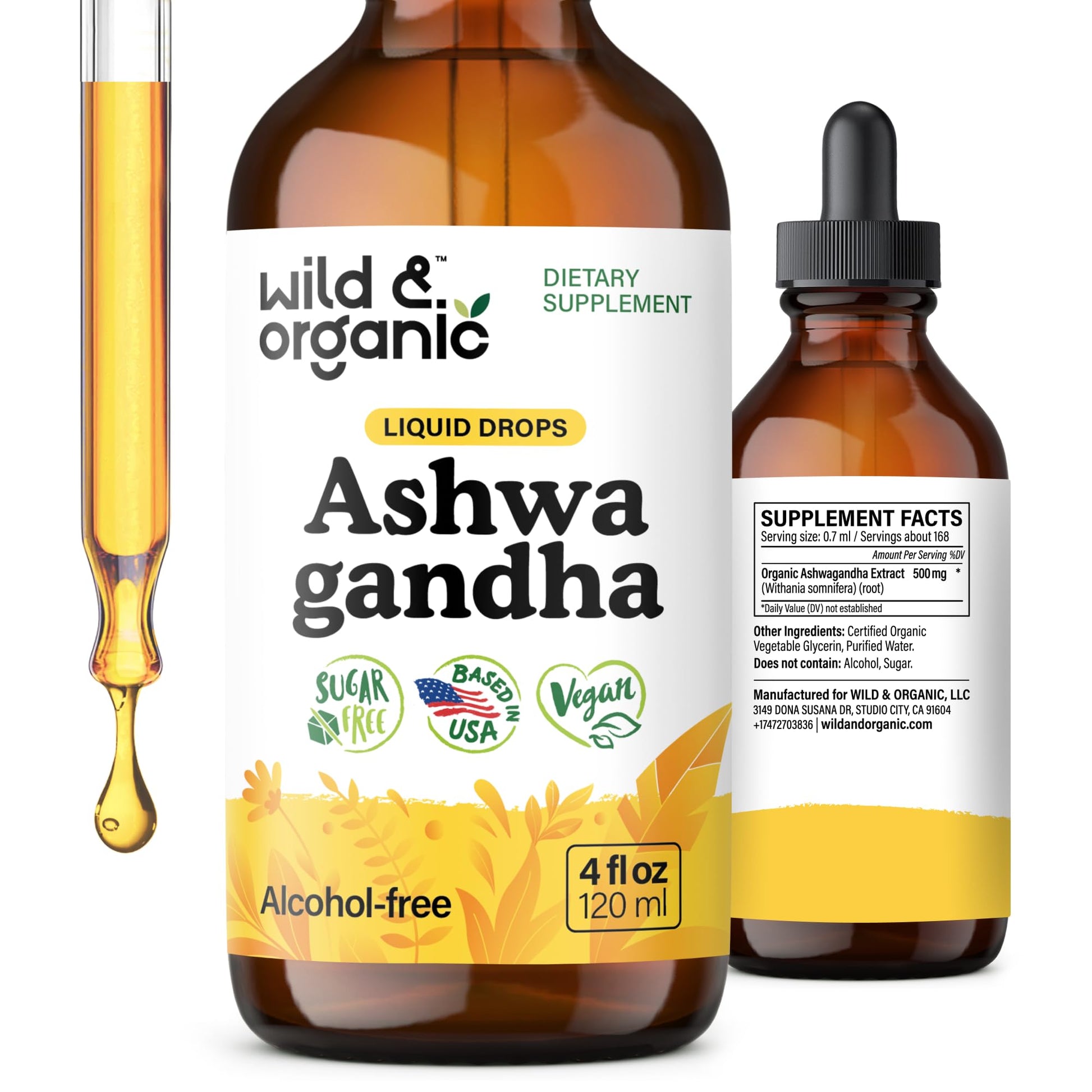 Wild & Organic Ashwagandha Drops - Mood Support & Positive Energy - 500 mg Ashwagandha for Women & Men - Add to Tea Liquid Extract for Relaxation - Non-GMO, Sugar & Alcohol-Free Tincture - 4 fl oz Wild & OrganicAu supplements