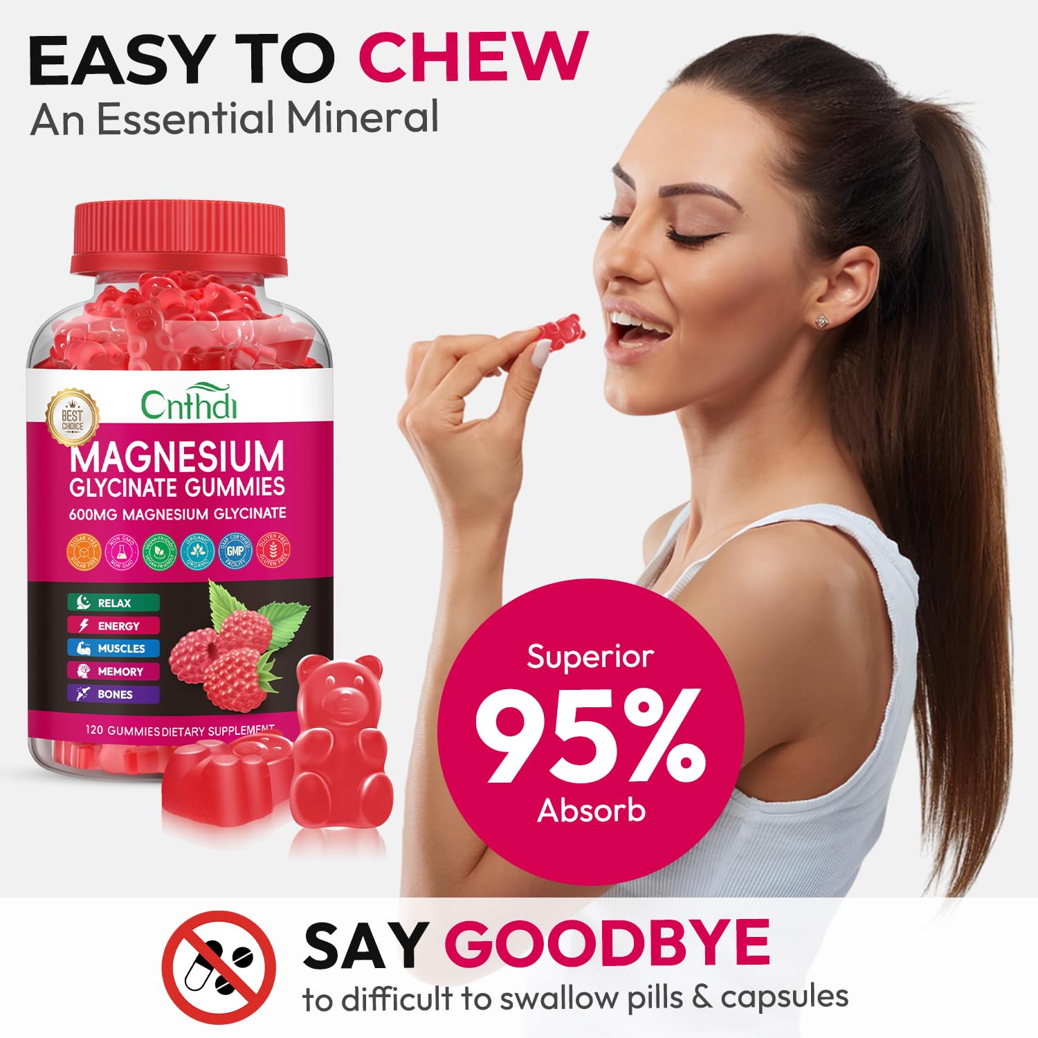 Magnesium Glycinate Gummies 600mg, High Absorption Magnesium Gummies, Black Currant Oil, Calcium, Vitamin B6, Sugar Free Chews for Adults & Kids Relaxation, Stress Relief, Night Rest CNFHDIAu supplements