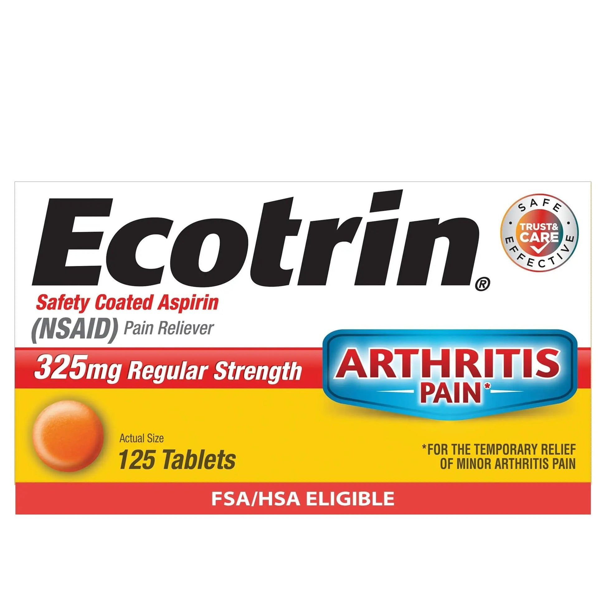Ecotrin Regular Strength 325mg Aspirin Safetey Coated Tablets, Arthritis, Toothache & Headache Relief Designed to Protect the Stomach, 125 Count EcotrinAu supplements