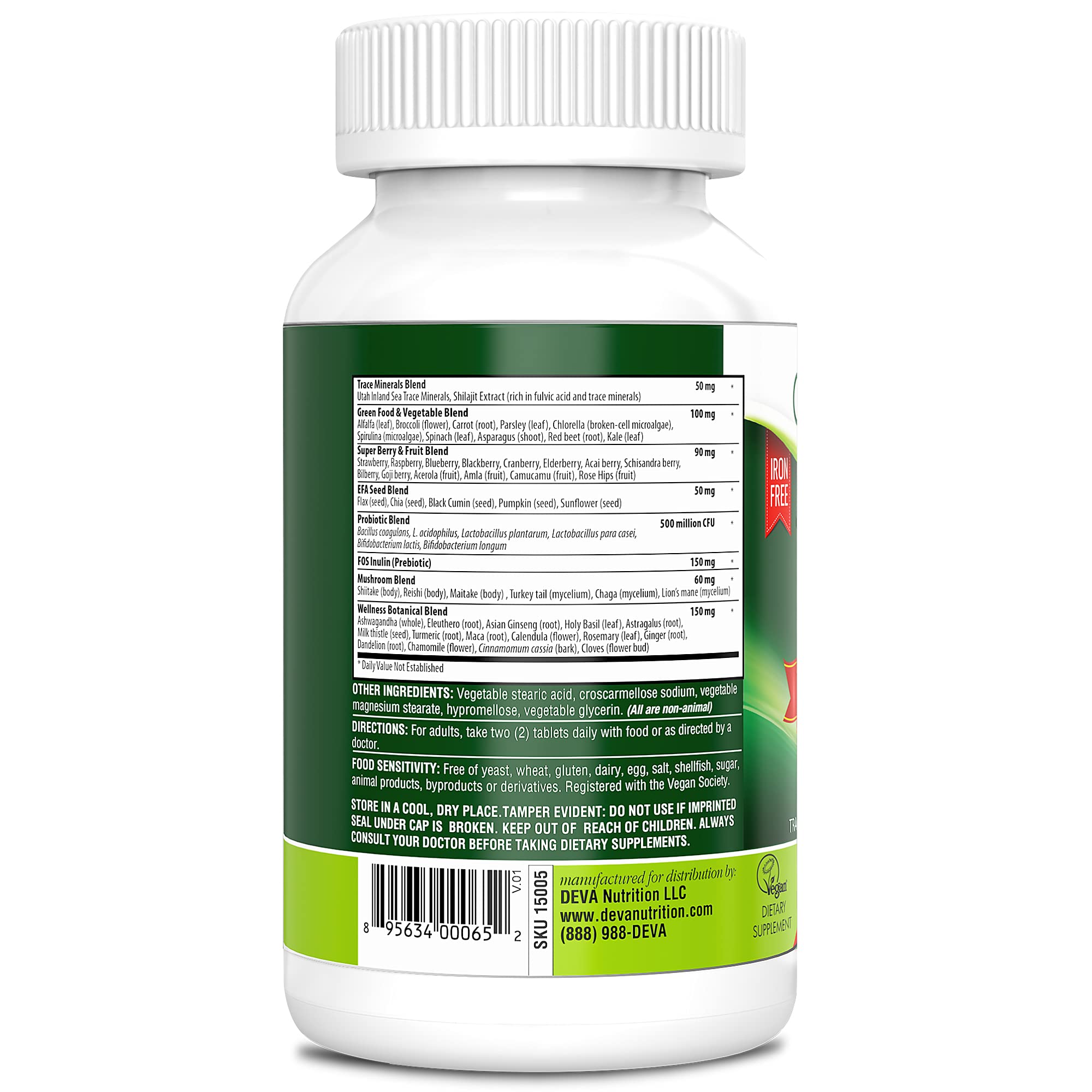 DEVA Tuba Prime Vegan Multivitamin - High-Potency Vitamin and Mineral Dietary Supplement - Antioxidants, Fruit and Vegetable Blend, Super Mushrooms, Probiotics, Prebiotics, Seeds, Herbs - 90 Tablets DEVAAu supplements