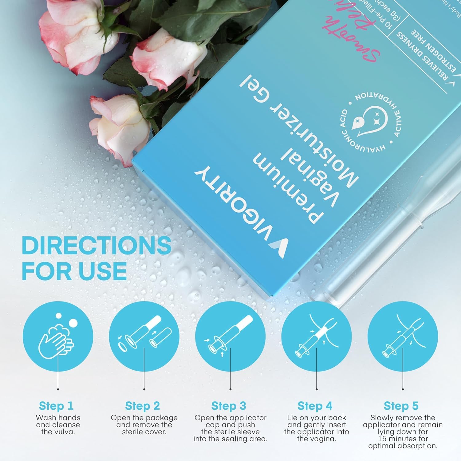 Vigority Vaginal Moisturizer Gel: Long Lasting Relief for Vaginal Dryness, Irritation & Intimate Discomfort with Hyaluronic Acid & Vitamin E – Hormone-Free Feminine Care – 10 Pre-Filled Applicators VigorityAu supplements